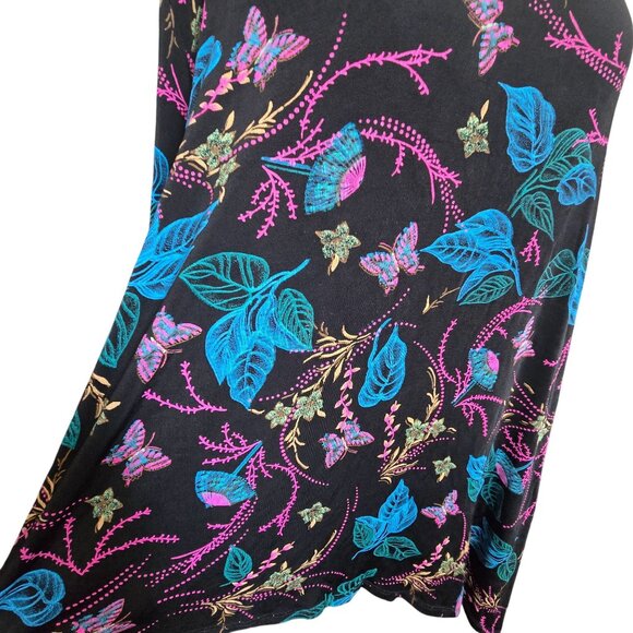 Floral Asymmetrical Hem Tunic Top Black Pink Blue Butterfly Size 3X CM2009 - Picture 5 of 10